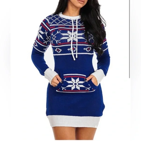 Sweaters | Derek Heart Blue Snowflake Frontblue Pocket Sweater Dress Size M  | Poshmark